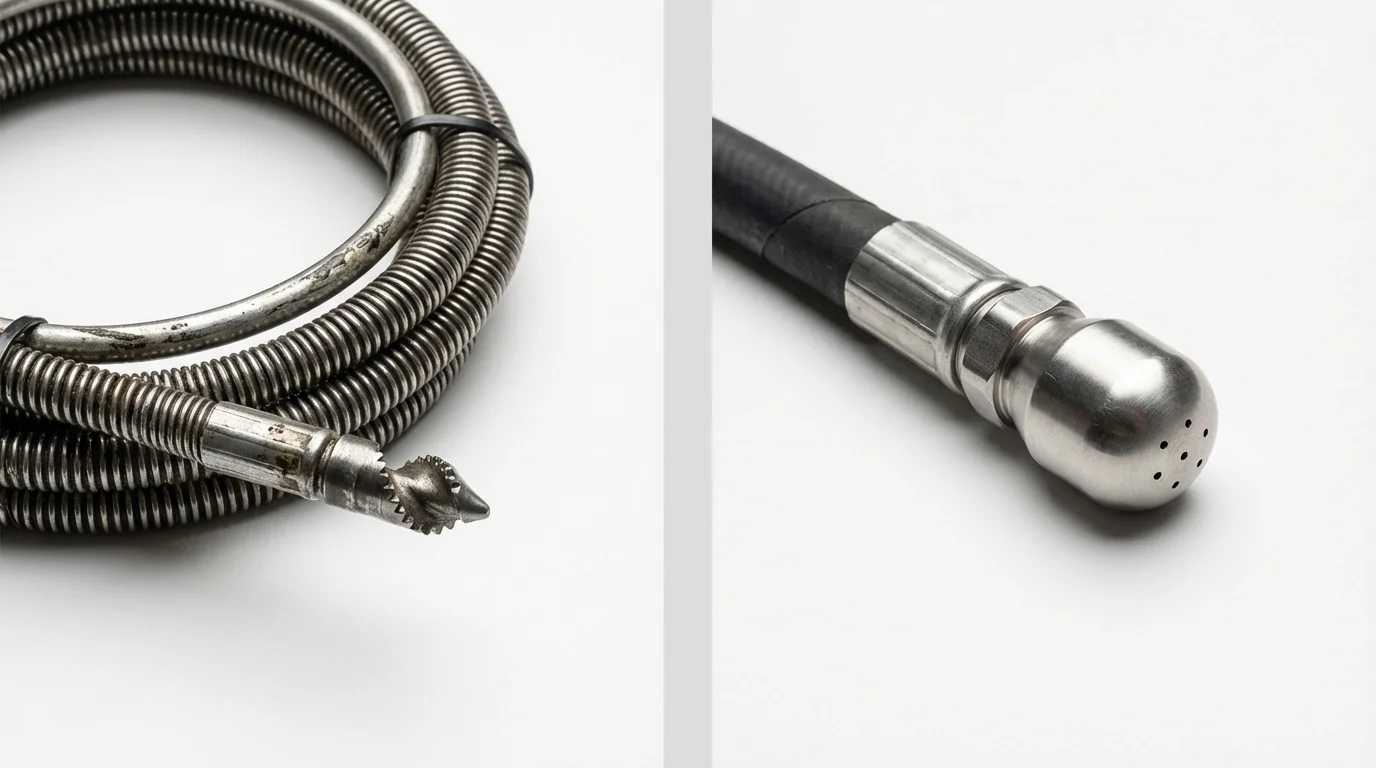 Drain snake cable and hydro jetting nozzle used for drain cleaning in Port Chester, NY