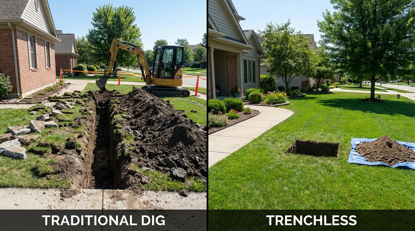 Trenchless sewer repair with minimal yard damage versus traditional excavation in Port Chester, NY